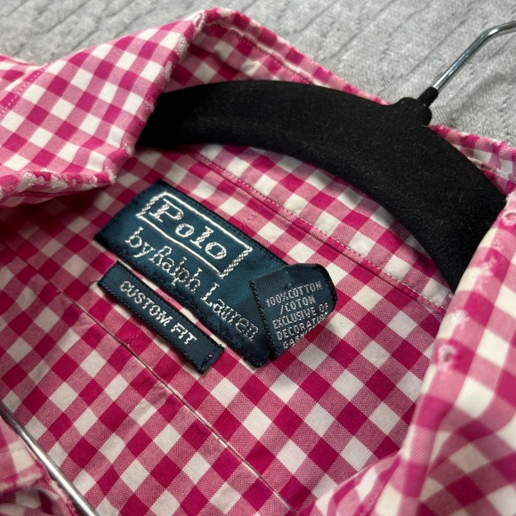 vintage 1980s Polo by Ralph Lauren shirt Men large Custom Fit Pink Gingham Check - Picture 5 of 5